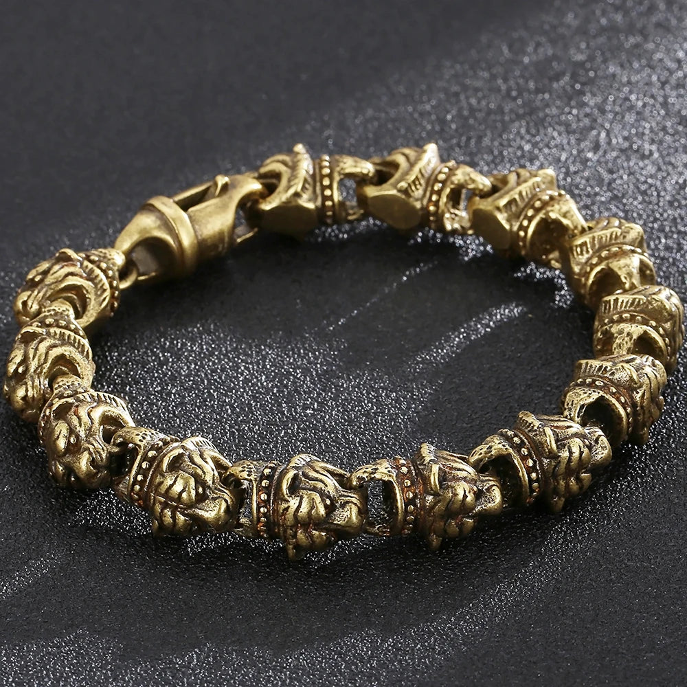 Steampunk Men's Tiger Head Bracelet Vintage Old Gold Color Solid Stainless Steel Man Bracelets Bangle Mens Jewellery