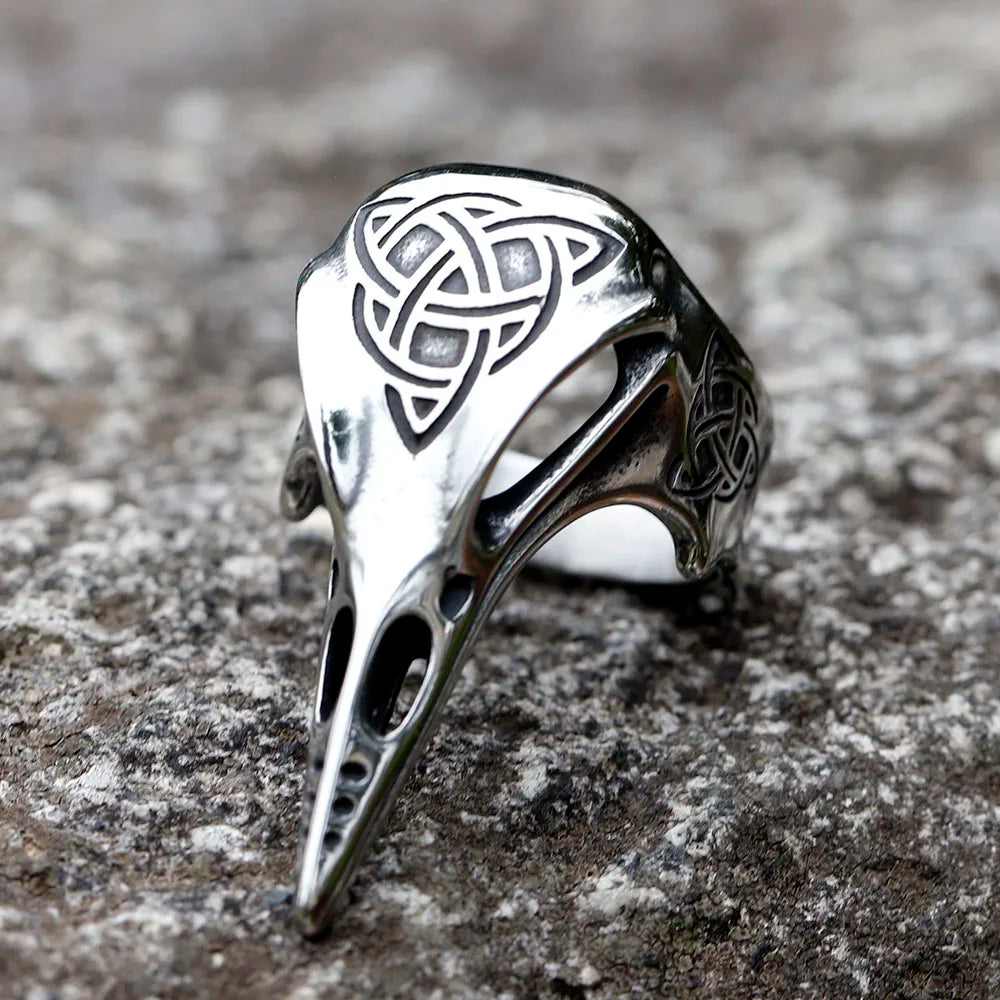 Viking Celtic Knot Raven Head Totem Ring — Stainless Steel