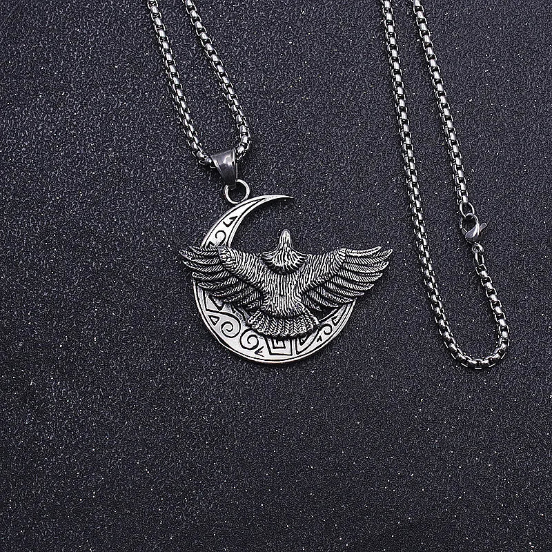 Silver Eagle Pendant Necklace Box Chain Stainless