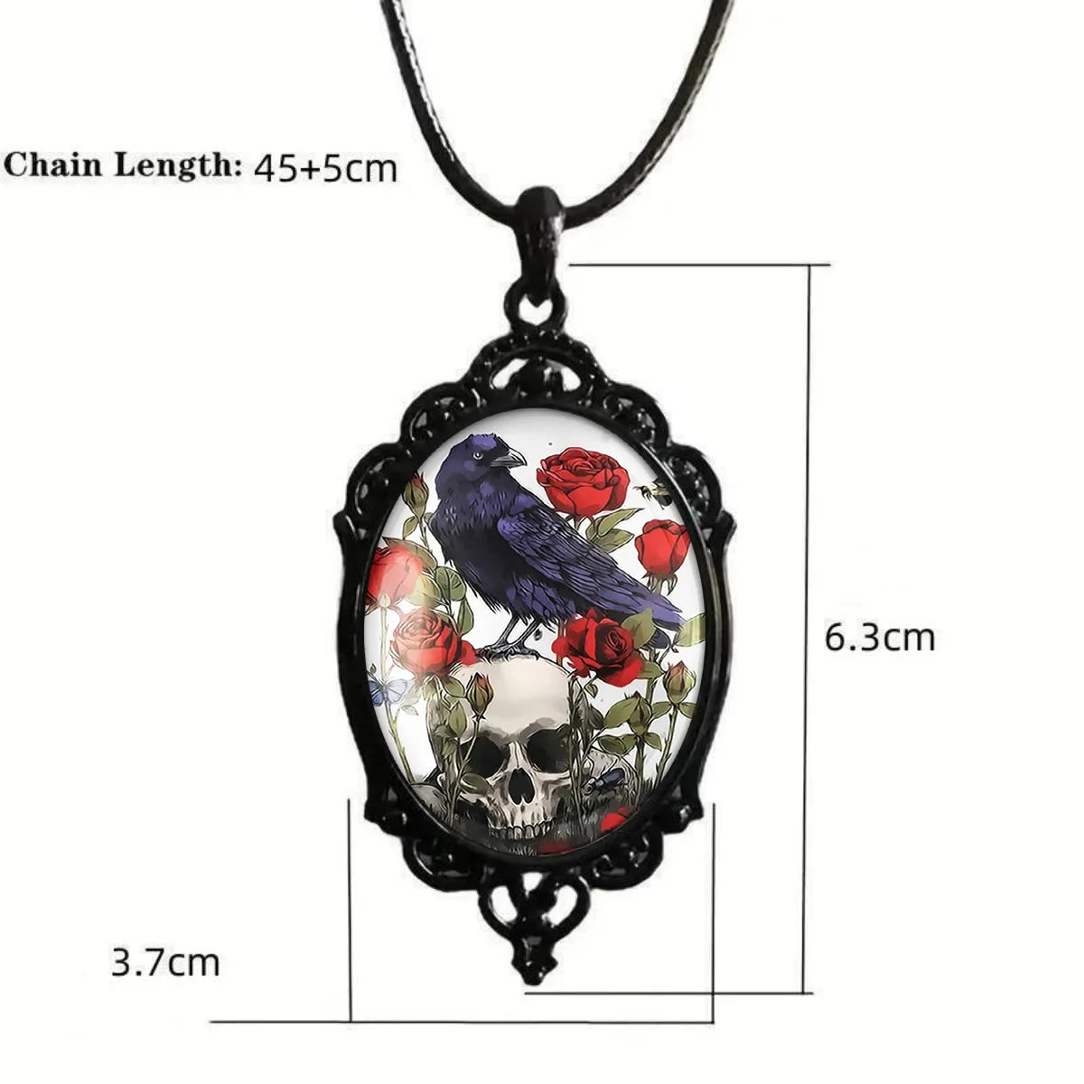 Gothic Crow Black Forest Charm Necklace Fashion Witch Jewelry Gift Pagan Cross Black Cat Skull Glass Pendant Necklace