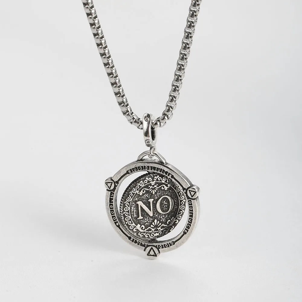 1PC INGX Vintage Ancient Rome Rotatable Round Choice "Yes or No" Necklace for Men Decision Coin Necklace Man Women