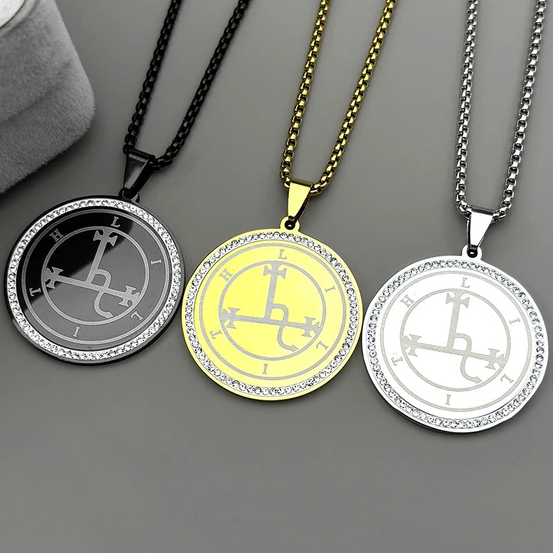 Occult Sigil Two-Tone Pendant Demon Seal Rhinestones