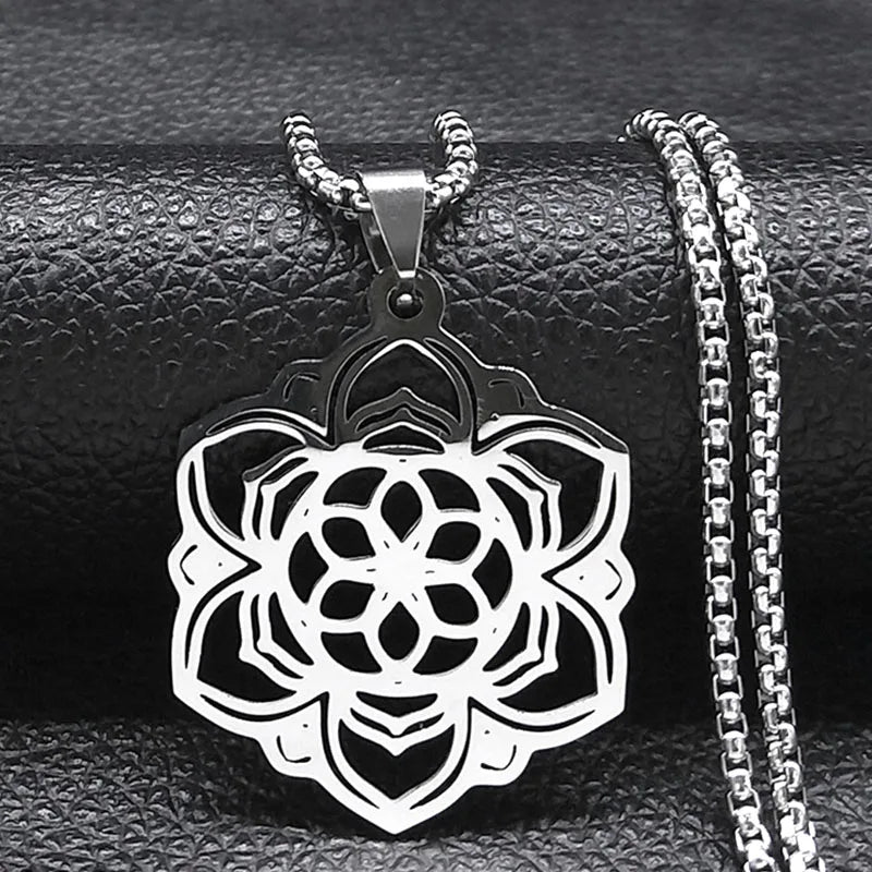Buddhism Meditation Buddha Yoga Pendant Necklace Stainless Steel Tree of Life Buddhist Chakras Reiki Chain Jewelry Collar