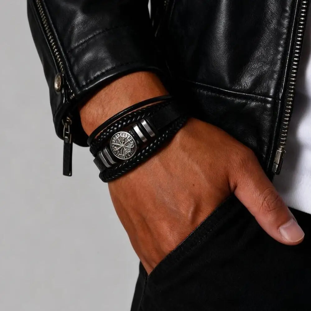Viking Multi Layer Braided Leather Bracelet
