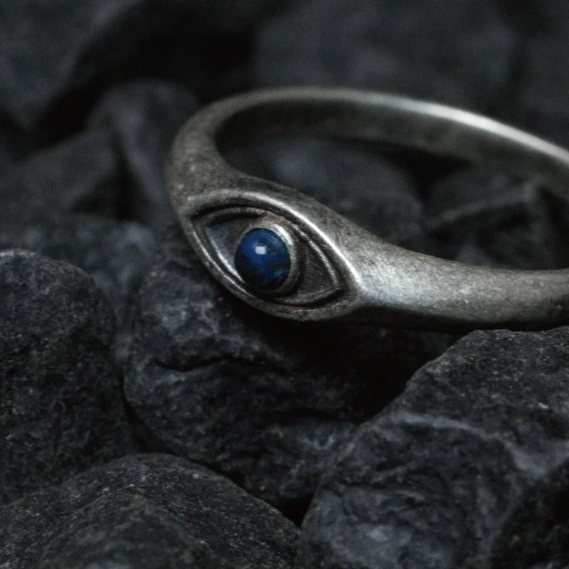 Silver Lapis lazuli vintage Simple ethnic style horse-eye pointed blue rings Unisex version for trend Party banquet Jewelry gift