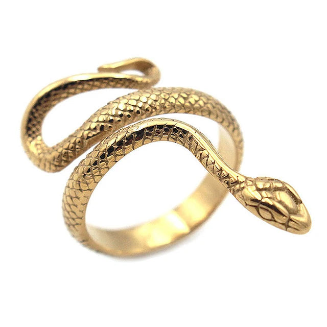 Punk Vintage Viking Snake Ring Men Women Stainless Steel Animal Ring Fashion Simple Biker Amulet Jewelry Gifts