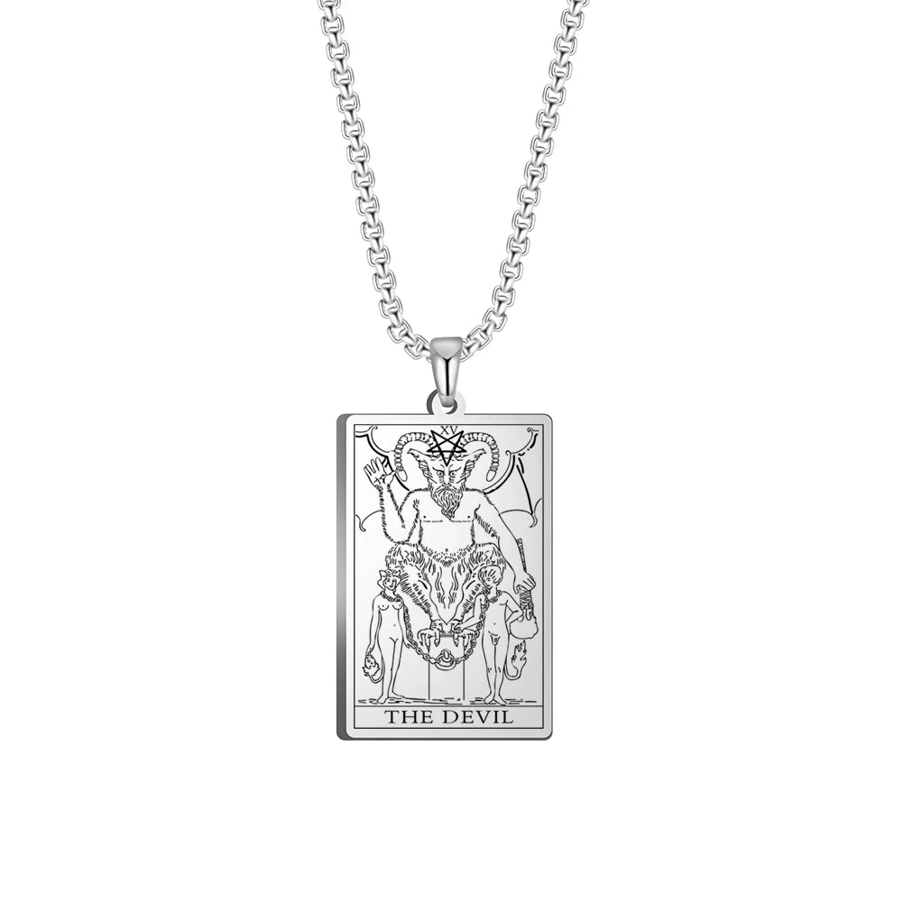 Dawapara The Major Arcana Tarot Cards Vintage Amulet Pendant Necklaces Box Chain Men Jewelry Stainless Steel Golden