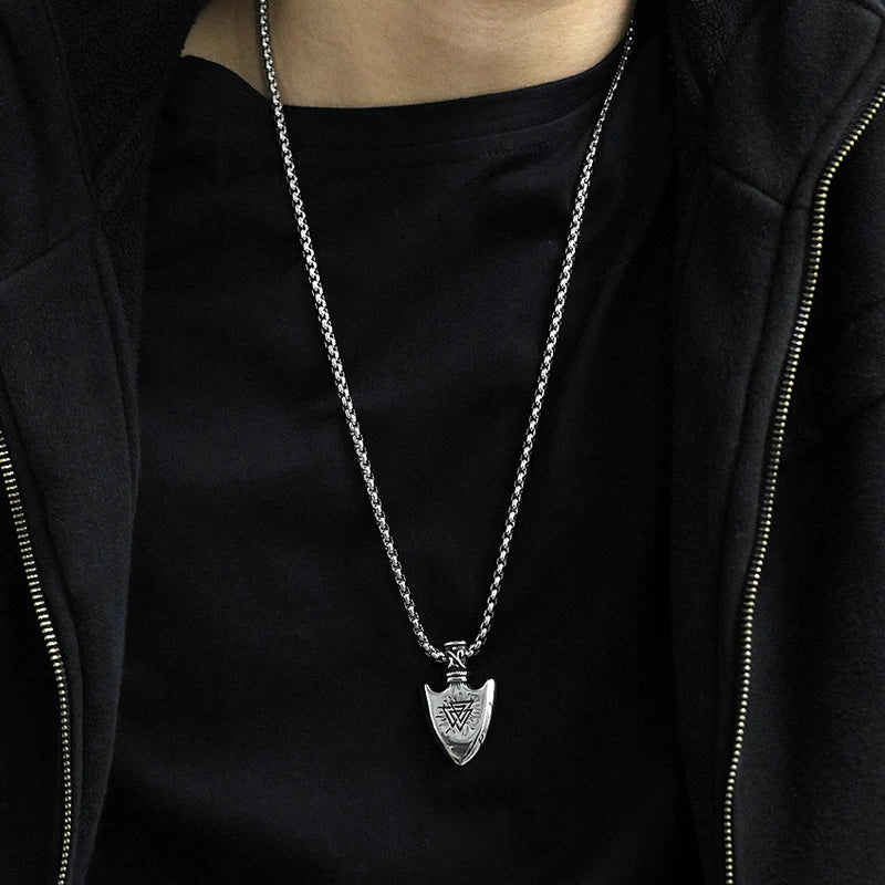 Silver Viking Shield Pendant Necklace Statement