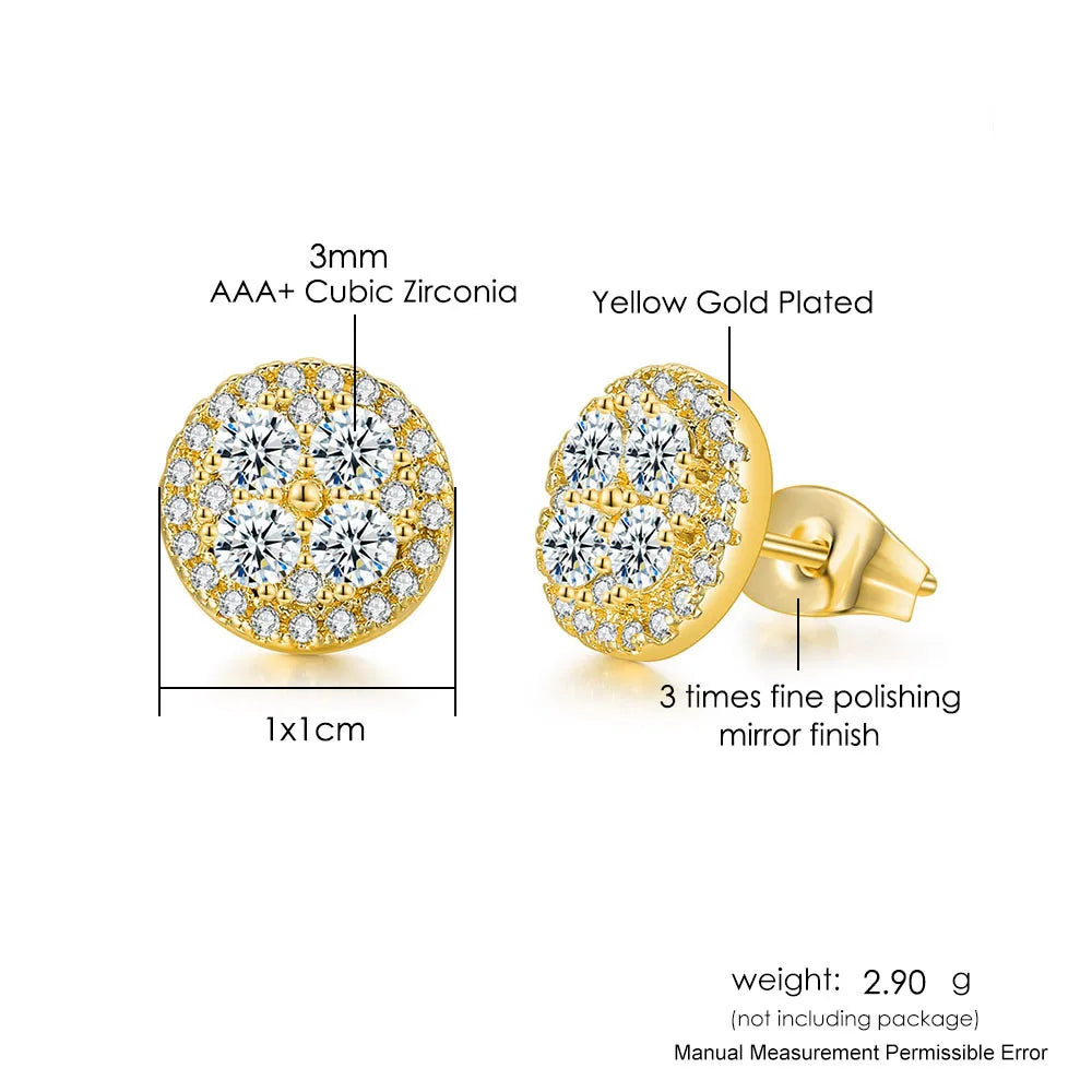 Iced Out Round Stud Earrings — Gold