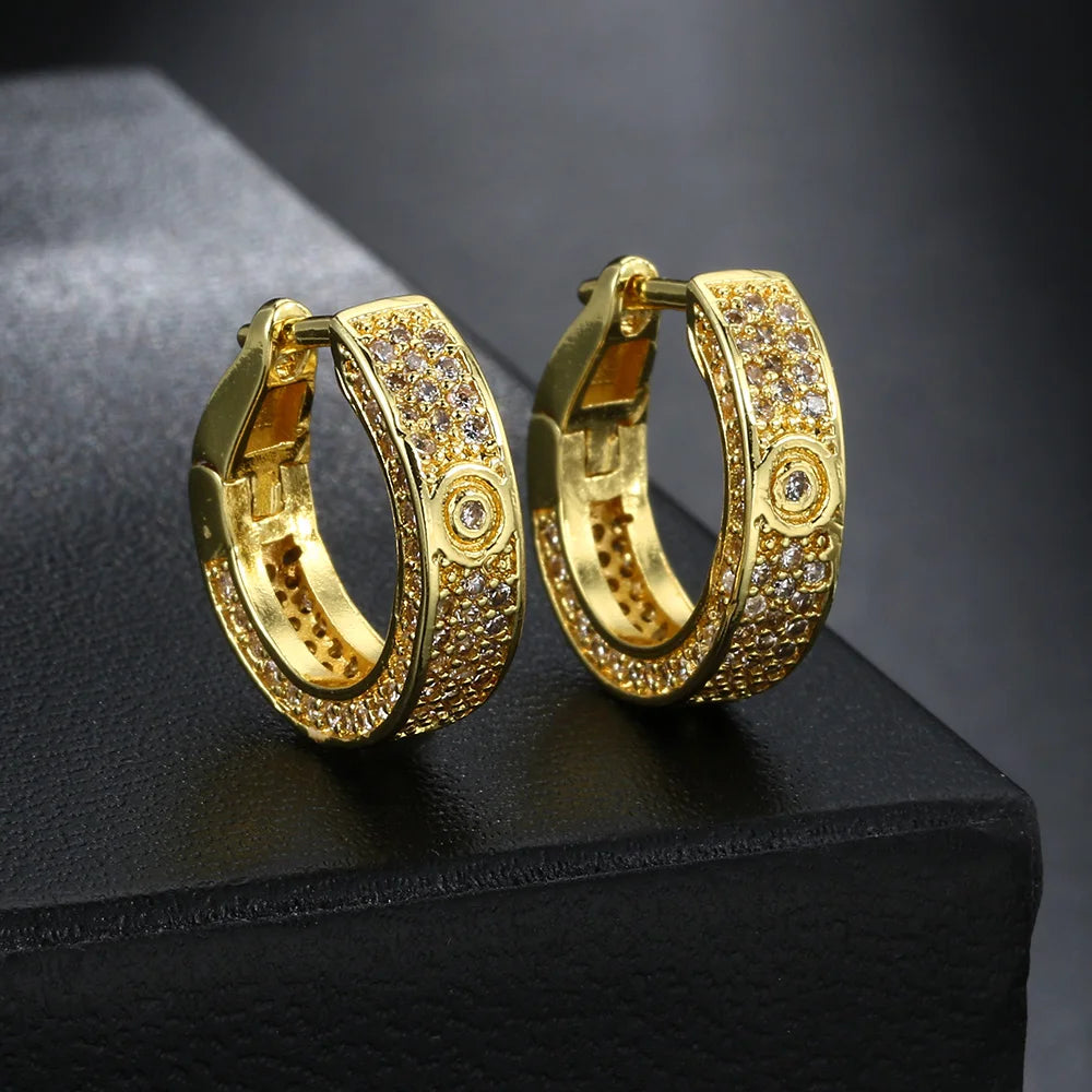 Iced Out Round Hoop Earrings — Gold
