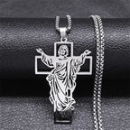 Jesus Cross & Virgin Mary Cutout Necklace — Stainless Steel