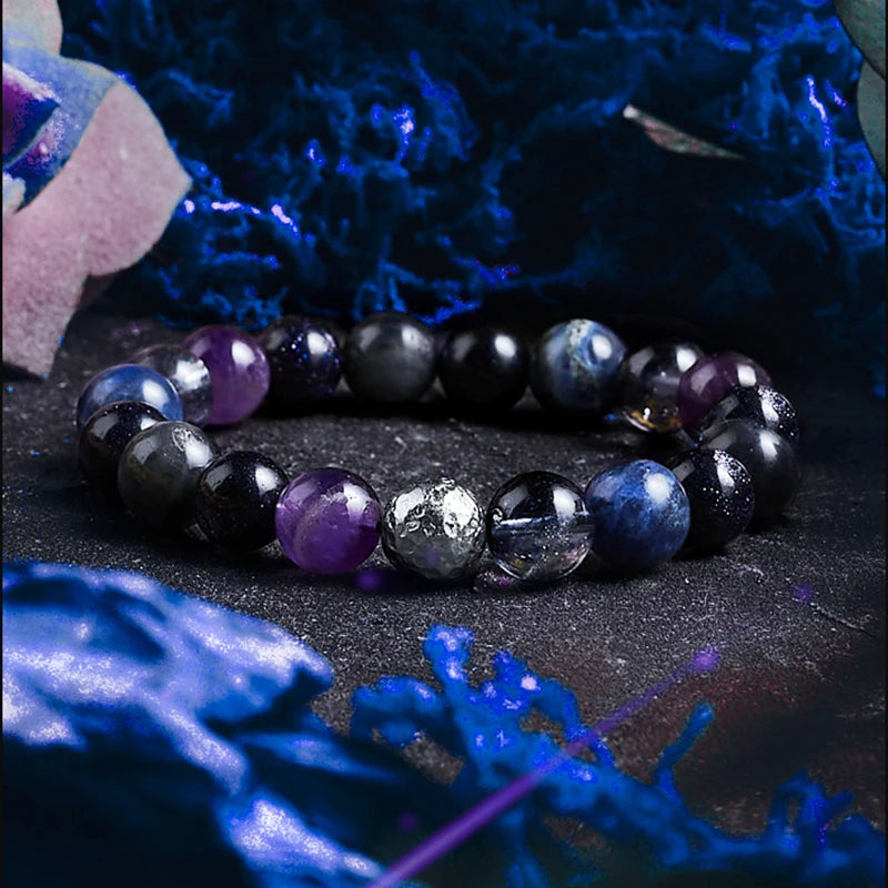 Block Volcanic Lava Stone Bracelet Men Black Classic Matte Obisidian Labradorite Bead Jewelry Women Birthday Gift for