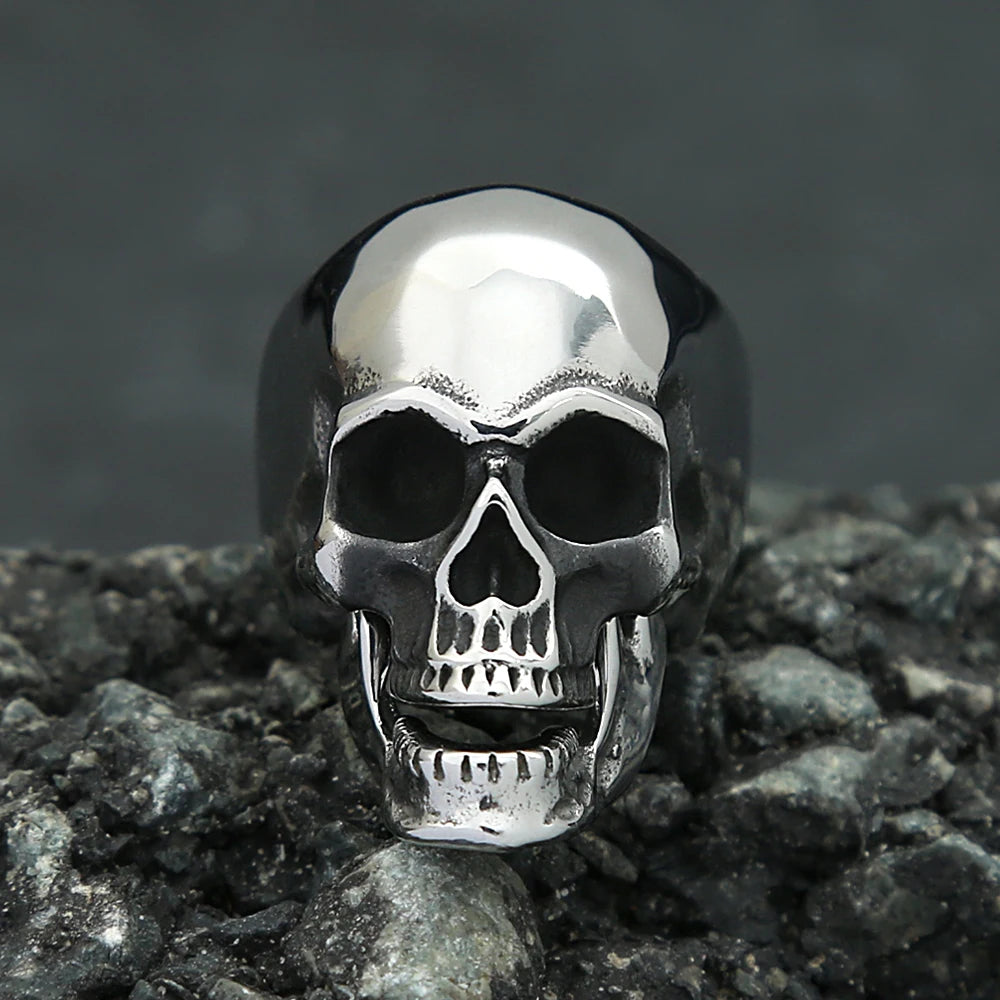 Punk Skull Ring With Movable Jaw — Stainless Steel