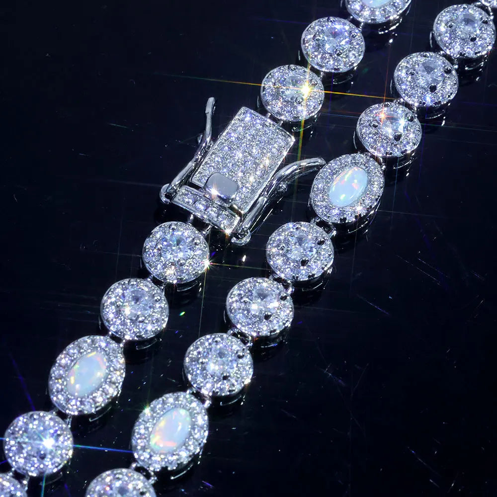 Tennis Chain Necklace Stainless Steel Opal Diamond