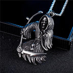 Gothic Stainless Steel Death Scythe Skull Necklace Pendant Punk Biker Men Grim Reaper Pendant Fashionable Men's Chain
