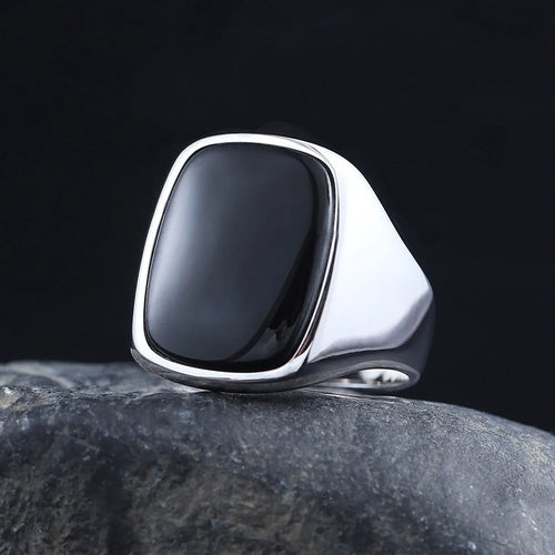 Black Agate Ring — 925 Silver