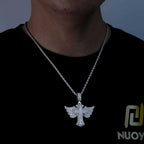 Cross Angel Wings Pendant Necklace Iced Out