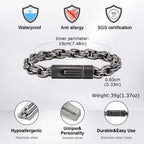 Chunky Twisted Chain Bracelets for Men Boys,Stainless Steel Antique Grey Wristband,Rock Punk Jewelry Gifts