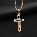 Catholic Jesus Cross Stainless Steel Pendant Necklace for Men Women Vintage Christian Prayer Jewelry