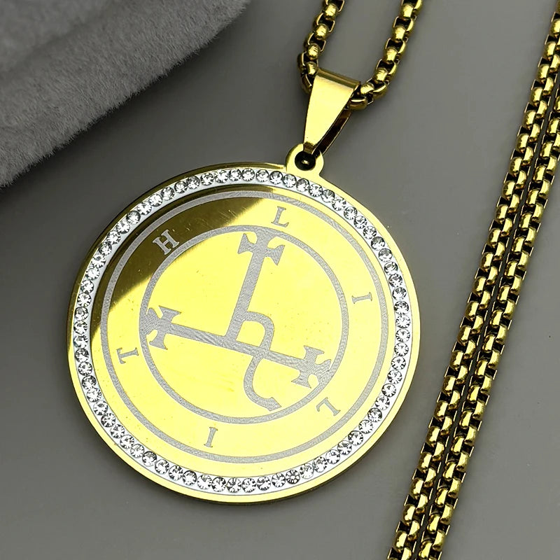 Occult Sigil Two-Tone Pendant Demon Seal Rhinestones