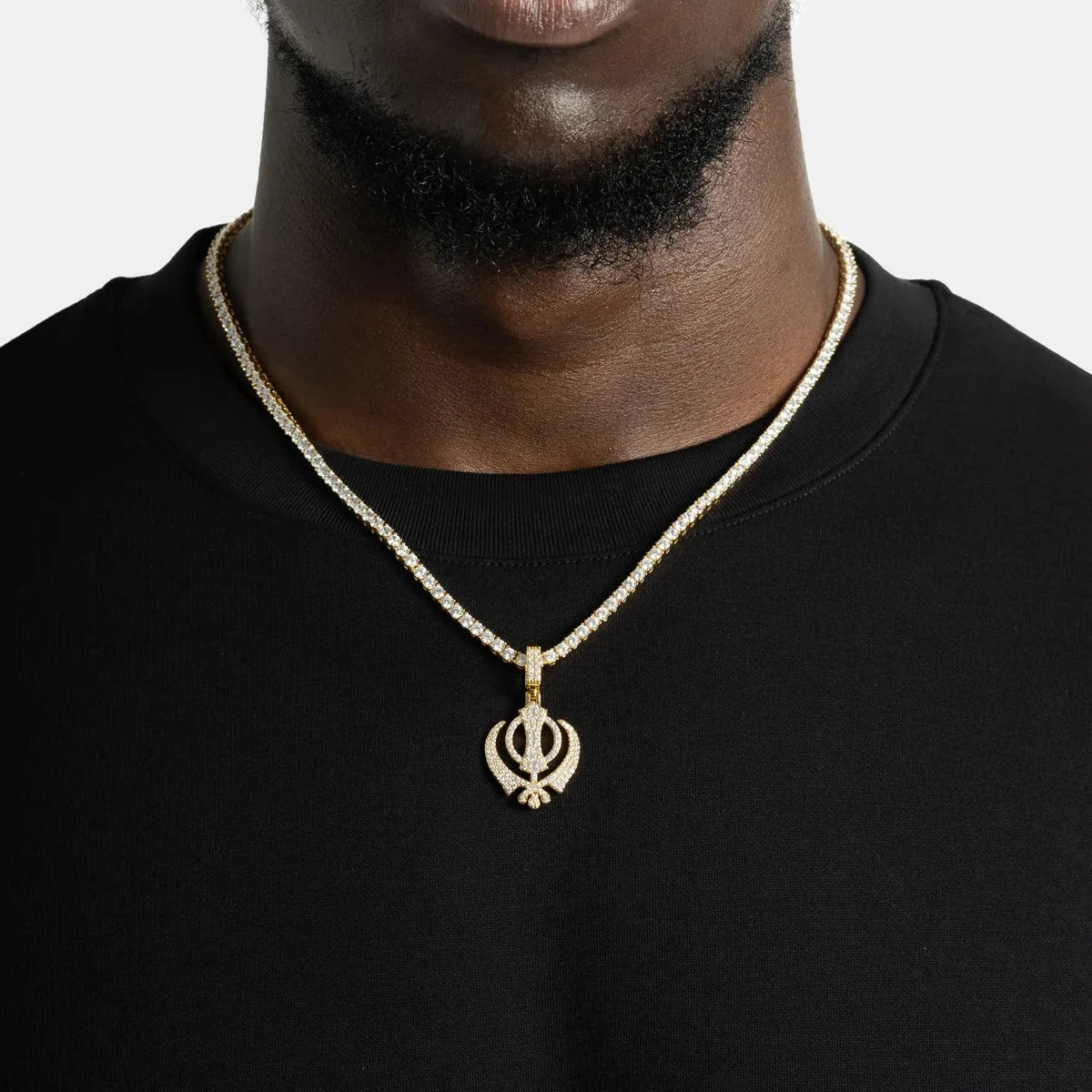 Khanda Gold Pendant Tennis Necklace