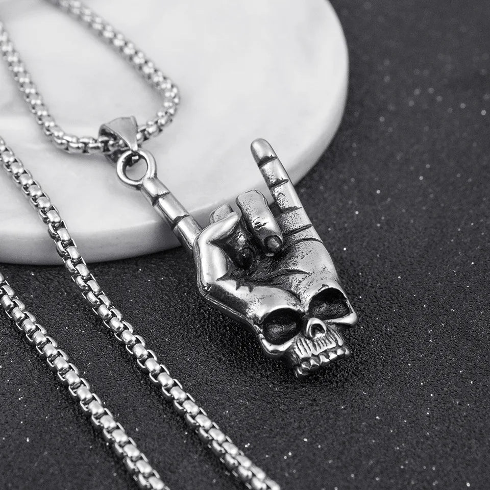 Silver Skull Love You Pendant Necklace Statement