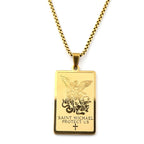 Christian Archangel Saint Michael Protect Us Cross Medal Pendant Necklace Stainless Steel Chain Amulet Jewelry Gift