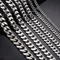 1 Piece Size 3.6mm-9mm Men's Necklace Stainless Steel Cuban Link Chain Bracelet Necklace Steel Color Male Jewelry