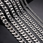 1 Piece Size 3.6mm-9mm Men's Necklace Stainless Steel Cuban Link Chain Bracelet Necklace Steel Color Male Jewelry