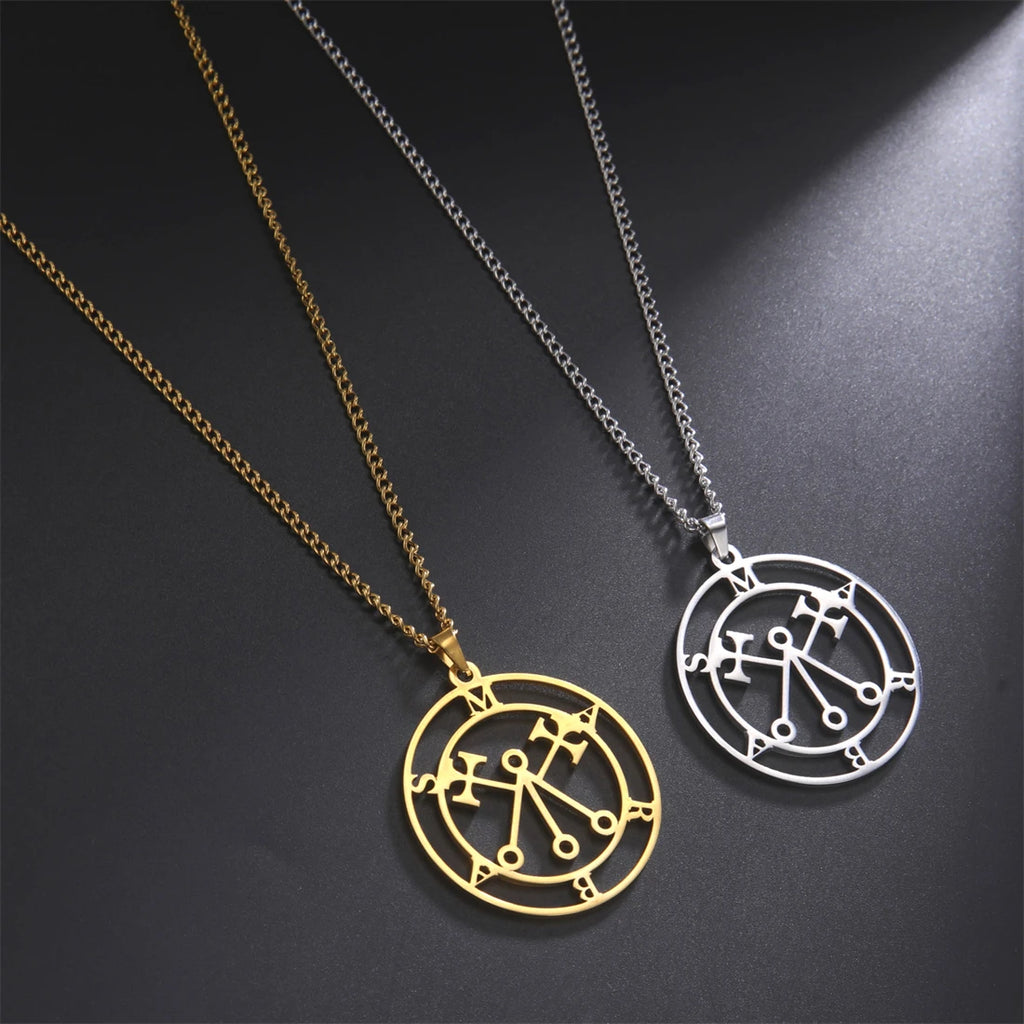 EUEAVAN Mythical Goddess Sigil of Lilith Necklaces Stainless Steel Demon Seal Marbas Pendant Necklace Solomon Amulet Jewelry