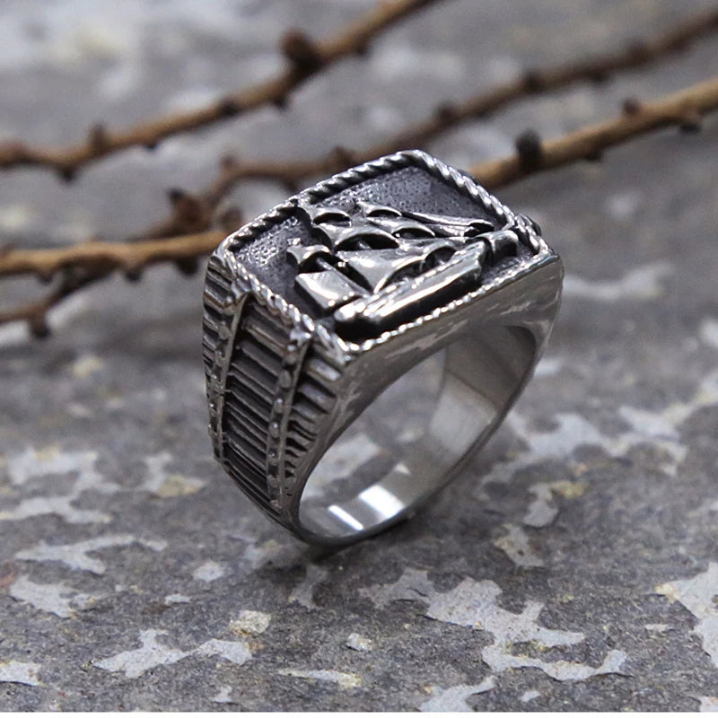 Vintage Pirate Sailboat Viking Ring Men's Stainless Steel Biker Ring Cool Male Gothic Sailor Lucky Amulet Jewelry Wholesale