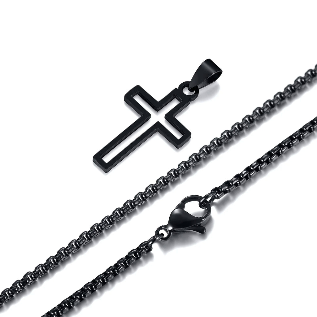 Casual Hollow Cross Necklaces for Men Boys,Waterproof Stainless Steel Cross Pendant Necklace,Religious Faith Prayer Jewelry Gift