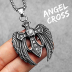 Angel Wing Cross Pendant — Stainless Steel