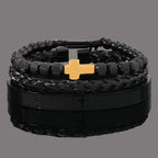 Spanish Scripture Cross Beaded Bracelet Set — Stainless Steel