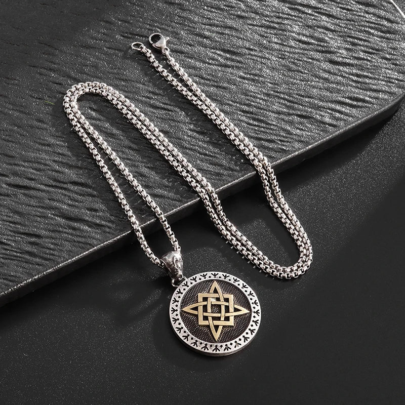 Retro Classic Celtic Knot Round Pendant Necklace for Men and Women Punk Hip-Hop Trend Amulet Jewelry