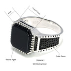 Genuine Solid 925 Sterling Silver Turkish Rings For Men Black Band With Stone Square Natural Onyx Vintage Male Jewelry