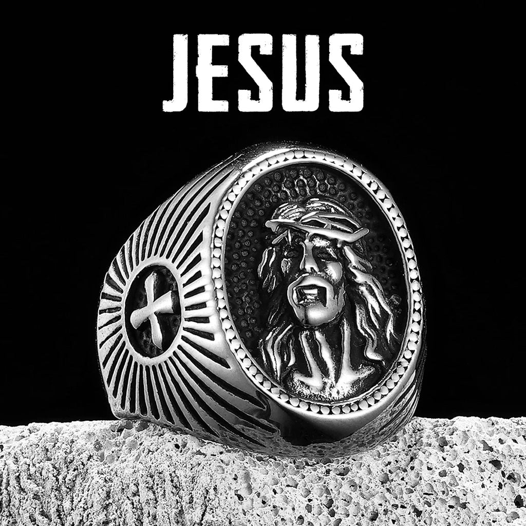 Cross Jesus Ring Stainless Steel