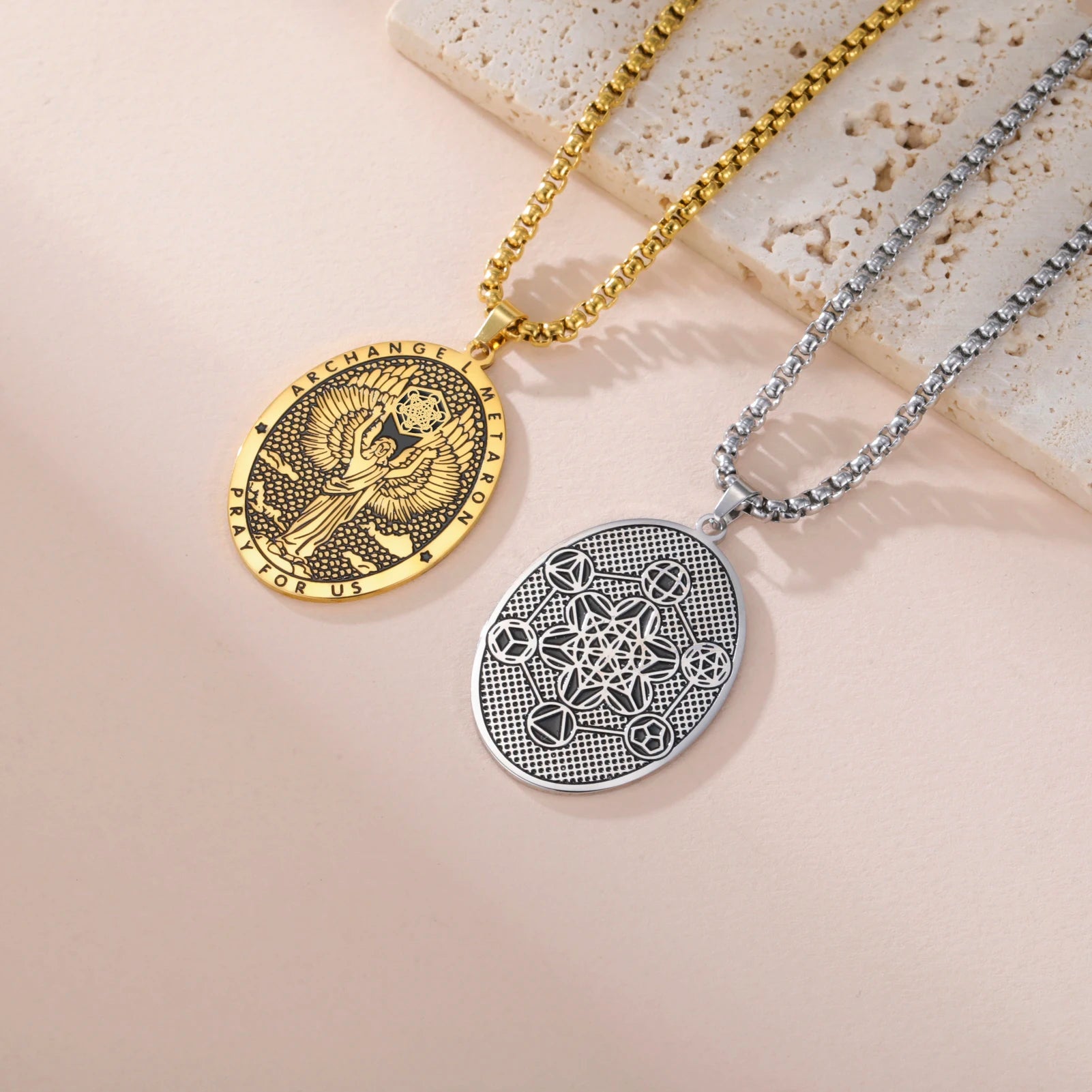Retro Saint Religious Necklaces for Women Men Archangel Metatron Pendant Patron Saint Amulet Medal Religion Religious