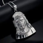 Iced Out Jesus Head Pendant — Stainless Steel