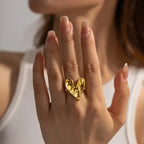 Heart & Flower Open Adjustable Finger Ring — Enamel, Mixed Styles