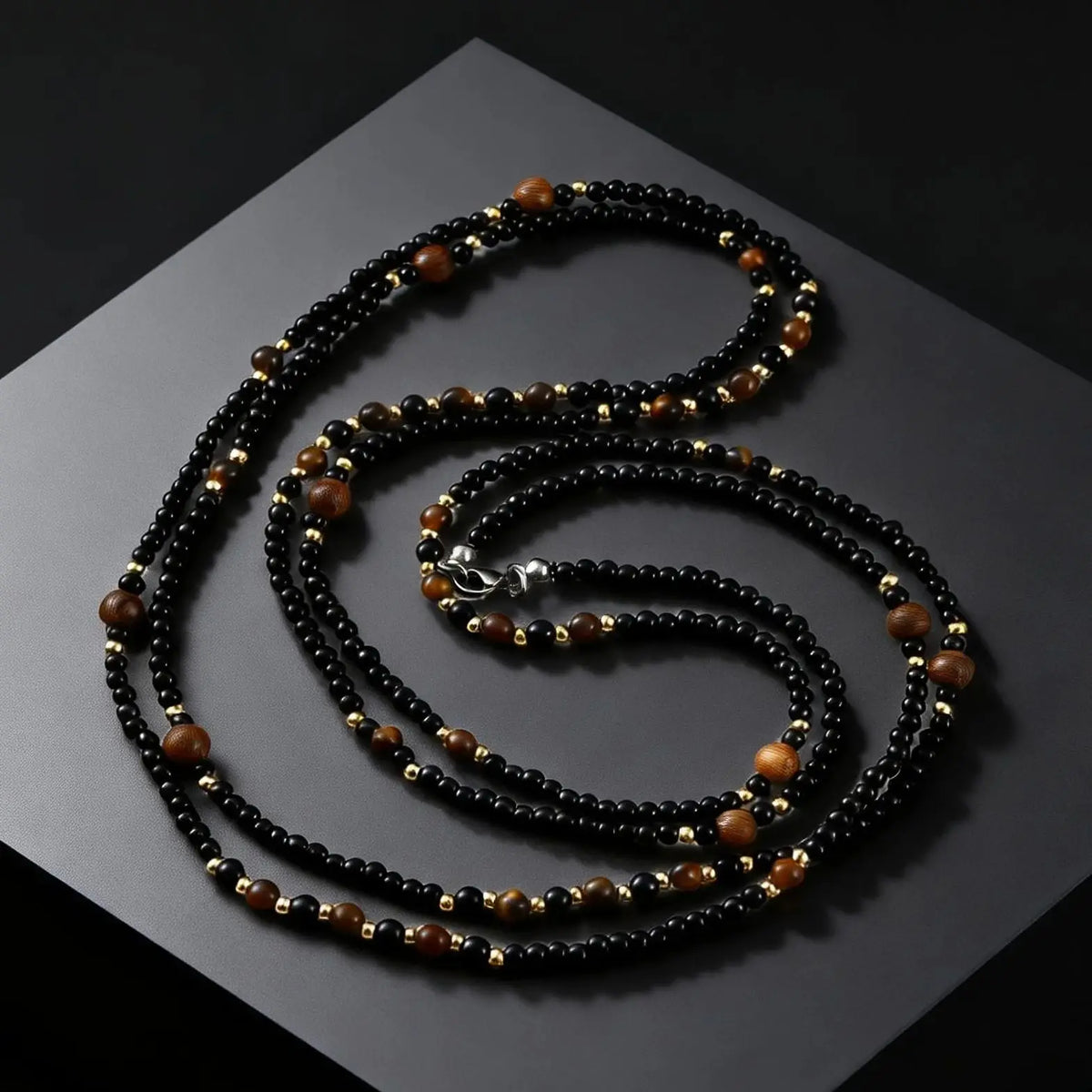 Black Agate Natural Stone Tiger Eye Beads Chain Necklace for Men, Retro Long Sweater Chain Necklace, Fashion Boho
