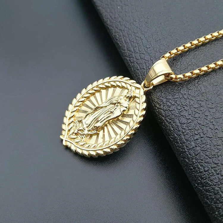 Virgin Mary Pendant Necklace Gold 316L Stainless Steel Women/Men Jewelry