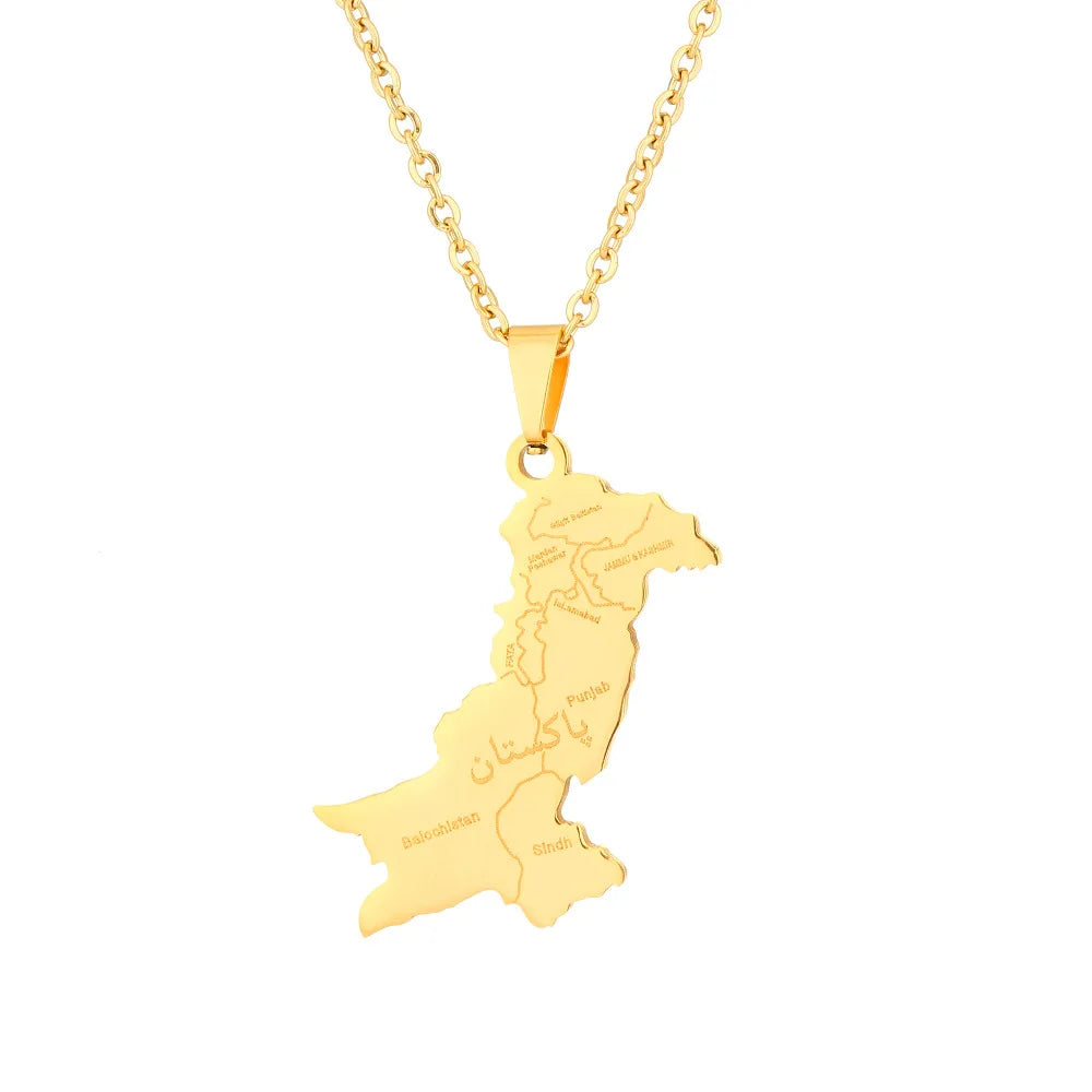 Pakistan Map Urdu Pendant Necklace — Stainless Steel