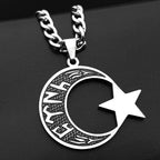 Muslim Islam Black Enamel Moon Star Stainless Steel Pendant Necklace for Women Men Gold Color Hebrew Hip Hop Chain Jewelry Gift