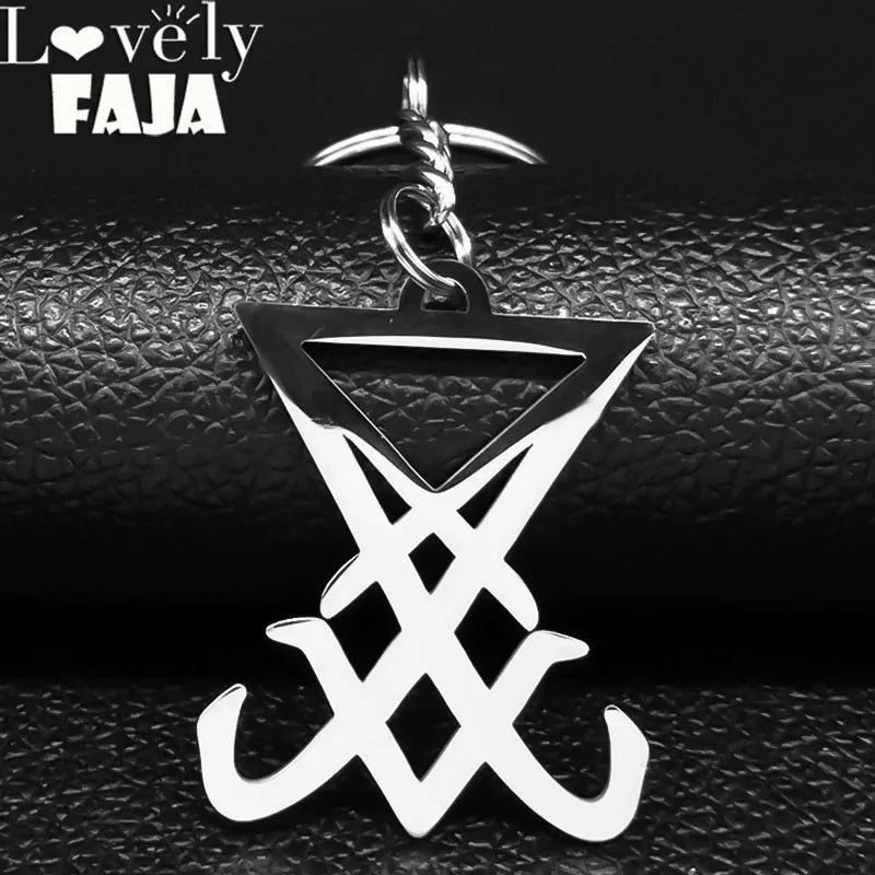 Lucifer Sigil Steel Pendant Church Satan Keychain