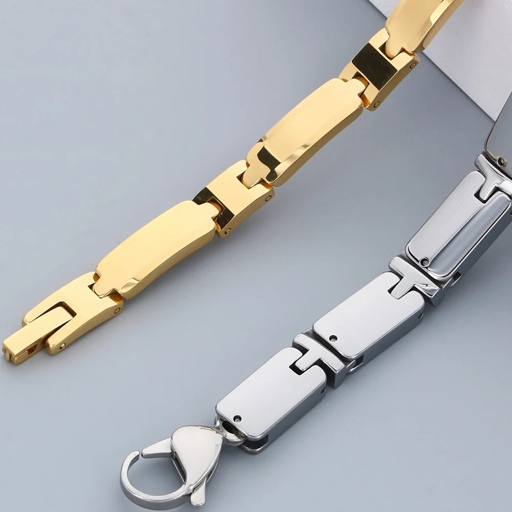 Heavy Tungsten Steel Man Bracelets for Men Woman Gold Color High Polished 7MM Width Link Chain Hand Bracelet Men