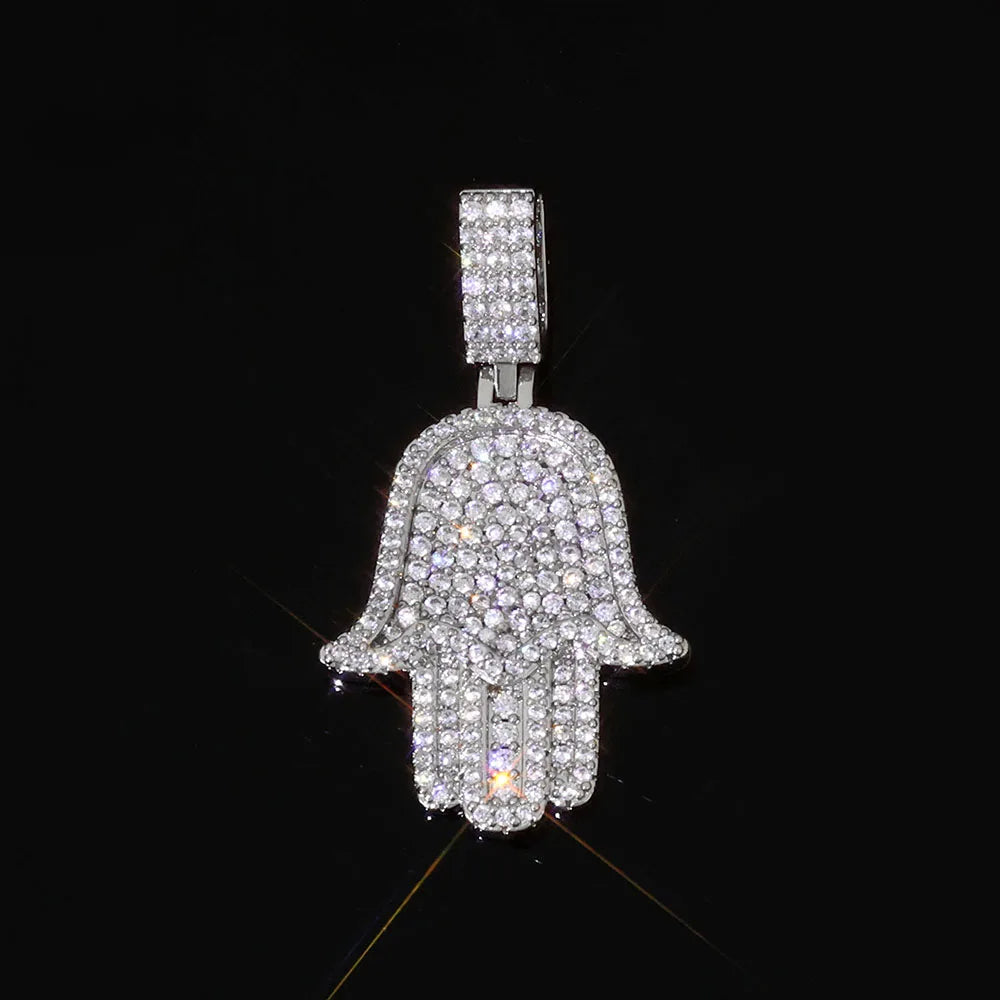 Iced Out Hamsa Pendant Necklace Stainless Steel