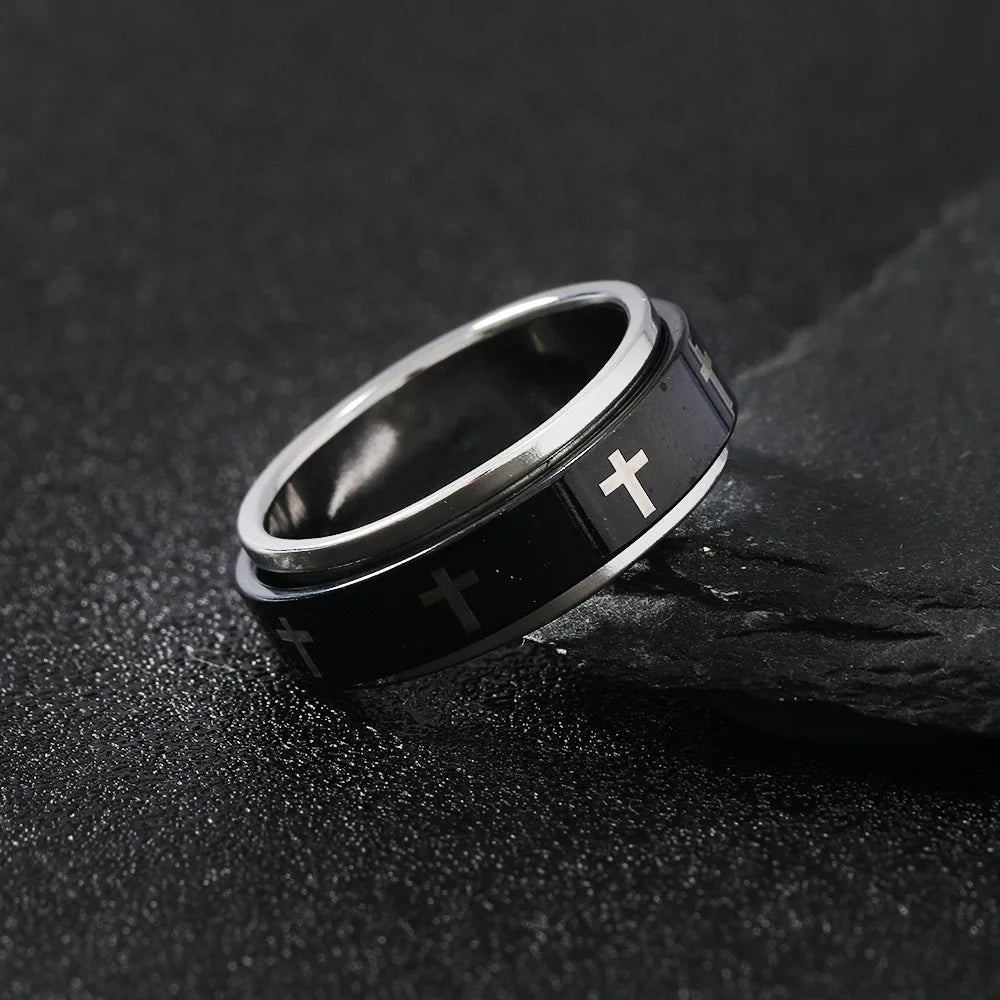 Cross Steel Ring 316L Rotating Style Finger