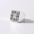 Creative 925 Silver Vintage Stereoscopic Square Mens Rings Fashion Luxury High Quality Ring Fine Jewelry Adjustable Opening
