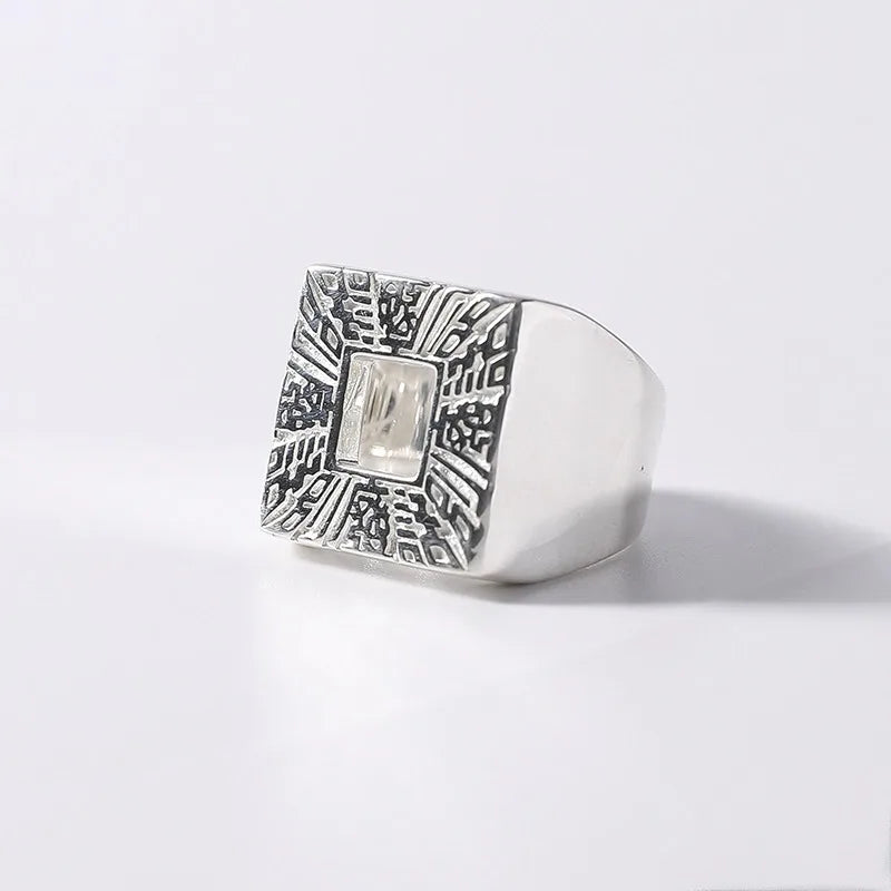 Creative 925 Silver Vintage Stereoscopic Square Mens Rings Fashion Luxury High Quality Ring Fine Jewelry Adjustable Opening